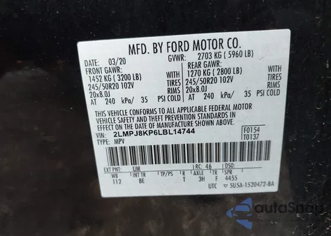 2020 Lincoln Nautilus Reserve from USA, damaged, VIN 2LMPJ8KP6LBL14744